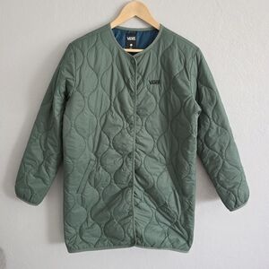 Vans Womens Long Reversible Quilted Button Up Jacket Green/Dark Teal Size XS